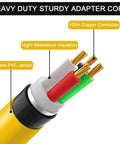 Cross-section of Heavy Duty Welder Adapter Cord 50 Amp NEMA 14-50P To 6-50R RV Plug showing copper conductors and insulation.