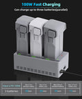 Three Slot Smart Drone Battery Charger Hub For Simultaneous Charging Of Drone Batteries with three batteries inserted