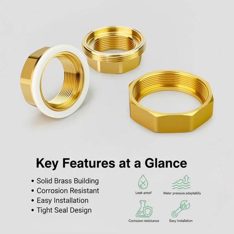 Heavy Duty Brass Union Fitting 1-1/2 Inch NPT Female To 1-1/2 Inch NPT Female Pipe Connector, corrosion resistant, shown with key features