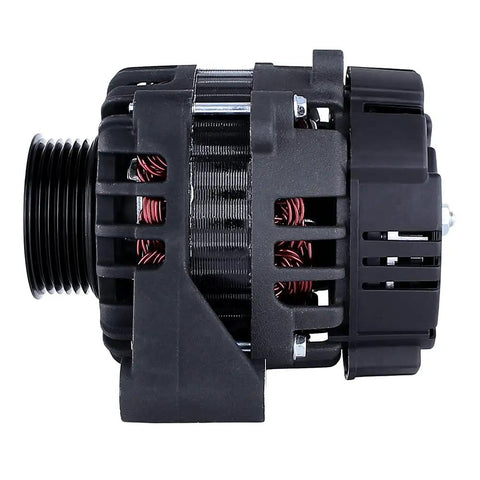 Side view of 12V Marine Alternator Replacement For Inboard Sterndrive 75 Amp Valeo OEM 3884950 showing pulley and coils.