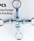 Heavy Duty Four Pack Carbon Steel Spring Plunger With Pull Ring M10x1.5 Retractable Indexing Pin shown from above with pull rings.