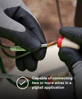 Person connecting wires with Performance Plus Wire Connectors T And R Jug Tan Red 22-8 AWG Copper UL Listed CSA Certified.