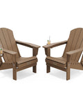 Foldable Adirondack Chair Set Of 2 With Built In Cup Holder Weather Resistant Space Saving Foldable Outdoor Chairs in brown