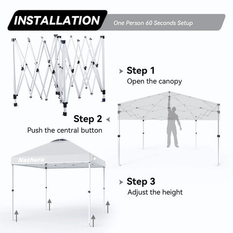 Installation steps for 10 by 10 Foot Pop Up Canopy Tent With Sand Weight Bag Freestanding Sun Shelter For Picnic And Camping