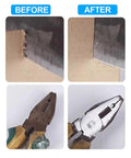 Before and after comparison of Glomora Mini Bench Grinder For Milwaukee Battery Cordless Machine sharpening metal edges.