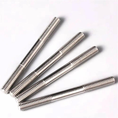 Knockout Performance M6 Double End Thread Stud Rod Made From Tough 304 Stainless Steel Fastener for assembly, four studs on a white background.
