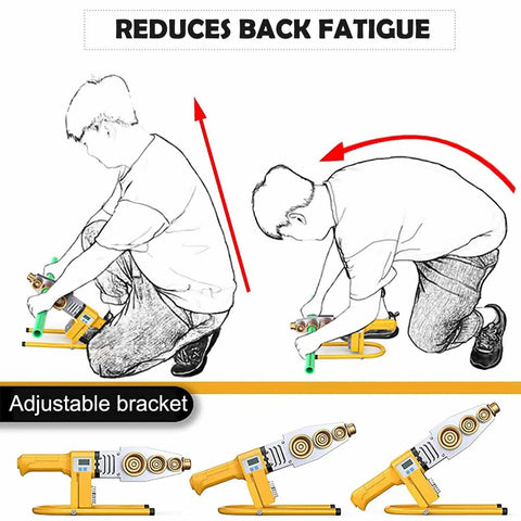 Illustration of kneeling person using IPS Standard Pipe Fusion Welder For US 110V 1000W Hot Melt Plastic Welding Tool