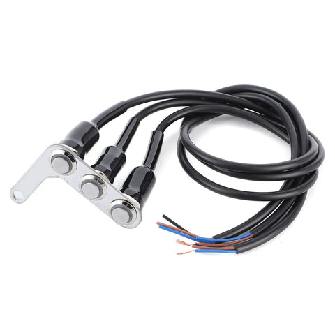 Three Button Motorcycle Handlebar Switch With Stainless Steel Headlight All In One Horn And Turn Signal Controls Left Side Mount 60cm Copper Wire Harness.