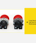 Heavy Duty 22mm Red Mushroom Emergency Stop Push Button Switch With Panel Mount Base For Machinery 660V 10A 1NC Self Locking Rotary Reset Industrial Panel Button For Safe Quick Stop, rear view