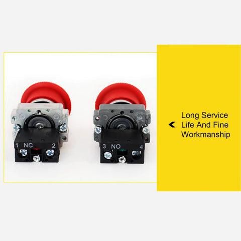 Heavy Duty 22mm Red Mushroom Emergency Stop Push Button Switch With Panel Mount Base For Machinery 660V 10A 1NC Self Locking Rotary Reset Industrial Panel Button For Safe Quick Stop, rear view