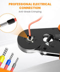 Ferrule Crimping Tool Self Adjusting Ratchet For AWG 23 To 7 Wire Square Ferrule Kit with wire being crimped close-up view