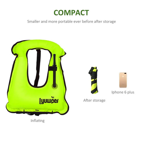 Inflatable Snorkel Vest For Adults With High Buoyancy Up To 220 Lbs Quick Inflate Free Diving Snorkeling Jacket For Safe Swimming Bright Green