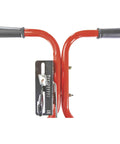 Close-up of handle controls for Push Broadcast Spreader 130 Lb Hopper Capacity Easy To Use Direct Rod Control