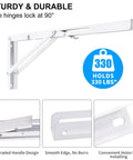 White Folding Shelf Brackets 20 Inch Heavy Duty L Shaped DIY Collapsible Shelf Brackets for Workbench, 330lb Load, Hinges Lock at 90°