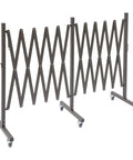 Straight Up Heavy Duty Expandable Metal Barrier On Wheels, adjustable retractable safety fence in coffee brown with locking casters.