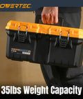 Person holding 16 Inch Tool Box With Trays Lockable Metal Latch Portable Organizer For Tools And Small Or Mid Sized Parts