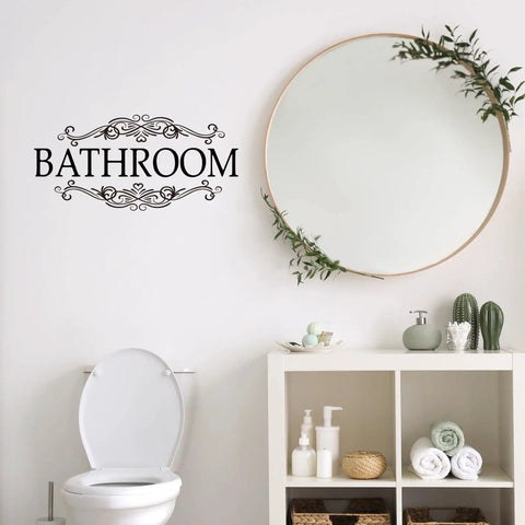 Bathroom with mirror and Three Pack Large Vinyl Door Decals For Bathroom Laundry And Pantry Wall Decor Peel And Stick Quotes