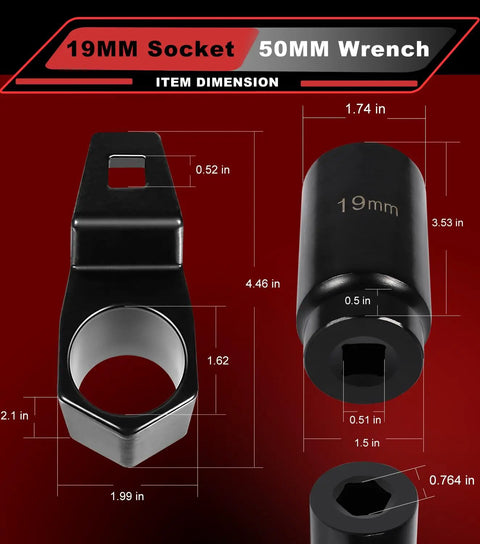 19mm Harmonic Balancer Socket And 50mm Crank Pulley Wrench Holder Kit dimensions for Honda and Acura engines tool set