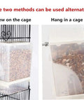 Zero Mess Parrot Automatic Feeder For Budgerigars And Canaries with screw and hang mounting options, clear seed container.