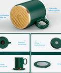 Smart Thermostatic Usb Coffee Mug Warmer Set to Keep Your Daily Brew Hot and Smooth Without Any Cold Cup Vibes Electric Heater Coaster showcasing ceramic cup and temperature display.