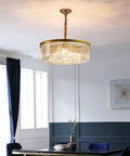 Gold Modern Crystal Chandelier Semi Flush Mount Ceiling Light Fixture 2 Tier K9 Crystal Hanging Pendant Light in dining area
