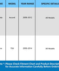 Fitment chart for Pair Rear Wheel Bearing And Hub Assembly Fits Acura TSX 2009 To 2014 And Honda Accord 2008 To 2012