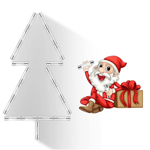 Santa holding 125V Glass Fuses Kit For Outdoor Christmas Lights And Fans, 100 Piece Replacement Set next to tree-shaped fuse arrangement