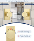 Two Pack Brushed Gold Dummy Door Knobs For Interior Doors Non Functional Decorative Handles For Closets And Pantries Single Side Install Zinc Alloy Build For Easy Push Pull Access, reversible design