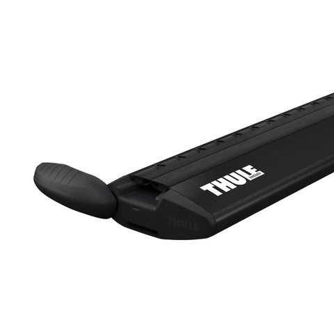WingBar Evo 150 60 Inch Black Roof Rack Crossbars With Wind Diffuser Tech close-up of end tip and aerodynamic design