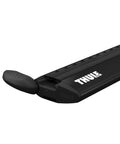 Close-up of Wingbar Evo Roof Rack Load Bar 50 Inch Black With WindDiffuser Technology For A Quieter Ride And Less Drag TrailEdge.