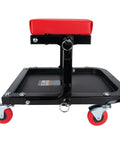Foldable C Frame Creeper Rolling Work Seat With Tool Tray For Mechanics In Garages And Shops Black Red side view