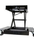 Center Scissor Lift Motorcycle Floor Jack With Wheel Cart Dolly Table Stand 1100 Lbs Capacity Built For Street Bikes And Cruisers