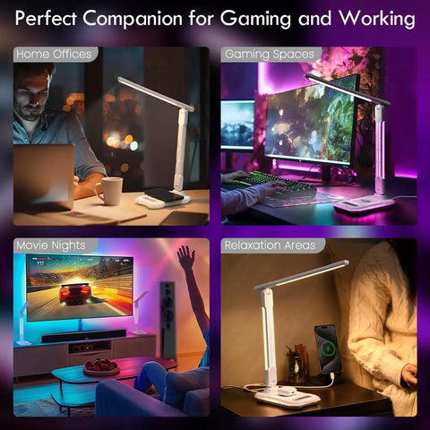 Gaming Desk Lamp With Music Sync RGB Lights Wireless Charger And USB Port for home, gaming, movie nights, relaxation