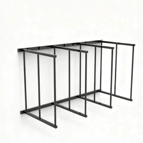 Industrial Grade Cardboard Box Organizer And Vertical Carton Storage Rack For Art Canvases Office Supplies Warehouse Packaging With Dead Simple Tool Free Setup, black metal frame with shelves.