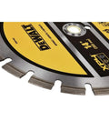 Close-up of 14 Inch Segmented XP4 Asphalt Saw Blade for Fast, Beast Mode Cuts Through Asphalt and Green Concrete, showing laser welded segments.