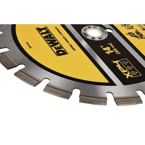 Close-up of 14 Inch Segmented XP4 Asphalt Saw Blade for Fast, Beast Mode Cuts Through Asphalt and Green Concrete, showing laser welded segments.