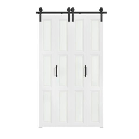 Kick Up Your Home Game With This Slick Bifold Barn Door 48 By 84 Inches Featuring Tempered Frosted Glass Panels Plus Complete Wall Track Hardware Kit. Modern bifold barn door design with frosted glass.