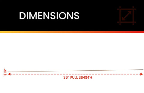 Dimensions chart of 1/16 Inch ER70S-6 Mild Steel TIG Filler Rod, showing 36-inch full length measurement for welding.
