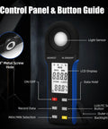 Bluetooth Light Meter With App For Indoor Plants Photography And Aquarium Lighting AIOMEST Digital Lumen Tester 0.1 To 400000 Lux FC Range 270 Degree Rotating Sensor Real Time Monitoring And Data Logging, control panel and buttons shown