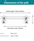 10 Pack Modern Acrylic Cabinet Handles With Clear Square Tube And Polished Chrome Base, 4 Inch Hole Centers (102mm CC)