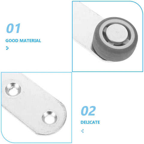 Buttery Smooth 4 Pack Sliding Door Pulley Wheels With Silent Rubber Bottom Rollers and Rock Solid Construction close-up of metal pulley wheel and rubber roller.