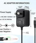 Versatile 12V Power Supply 2A AC Adapter 100-240V Input 50-60Hz 24W With 5.5x2.1mm DC Plug And 8 Quick Swap Tips For LED Strip CCTV Camera Router Bluetooth Speaker And More Includes 1.5m Power Cord, black wall adapter with 1.5m cord