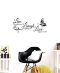 Live Every Moment Laugh Every Day Love Beyond Words Wall Decal Vinyl Quote For Bedroom Decor with butterfly design on wall