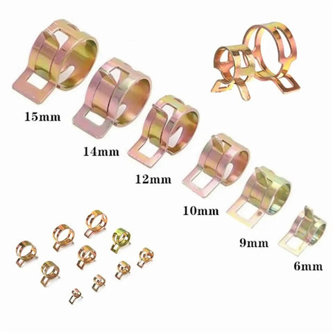 Heavy Duty 60 Pack Spring Clamp Assortment Kit For Fuel Lines And Vacuum Hose Silicone Clips Fasteners In 6 To 15 mm Sizes Perfect For Gears And Auto Repair Projects, 6-15mm metal clamps
