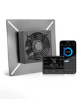 AirTitan T3 6 Inch Exhaust Vent Fan With WiFi Temperature Humidity Controller EC Motor shown with control app on phone