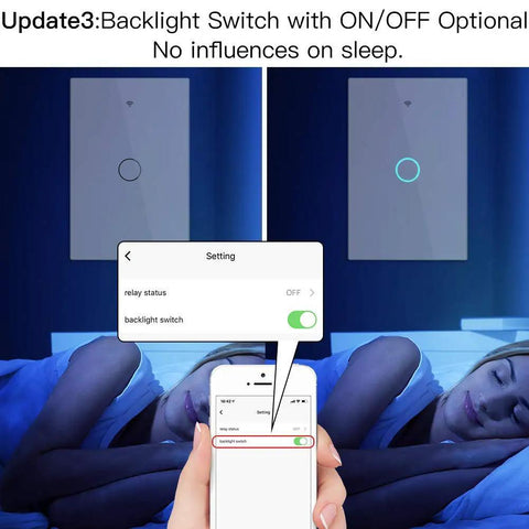 Smart wall switch with backlight and app control shown, Glass Panel WiFi Smart Wall Switch 3 Way Multi Control 2.4GHz Remote Control Via Smart Life Tuya App Works With Alexa And Google Home Neutral Wire Required