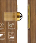 Side view showing installation of 4 Pack Adjustable Ball Catches For Cabinets And Bathroom Doors with spring latches on wooden door.