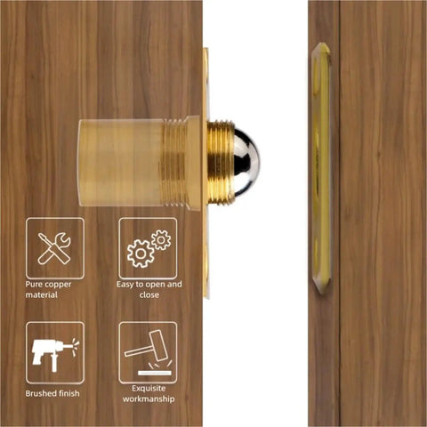 Side view showing installation of 4 Pack Adjustable Ball Catches For Cabinets And Bathroom Doors with spring latches on wooden door.