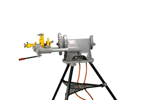 Reconditioned Heavy Duty Pipe Threading Machine With Foot Pedal And Quick Opening Die Head Handles Half Inch To Two Inch Pipe on a stable stand.