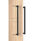 24 Inch Beefy Heavy Duty Flat Barn Door Push Pull Handle Set Double Sided Entry For Wood Glass Aluminum Doors Ideal For Office Storefront Garage Commercial Use Rust Resistant Carbon Steel 1 Pair installed on wooden door